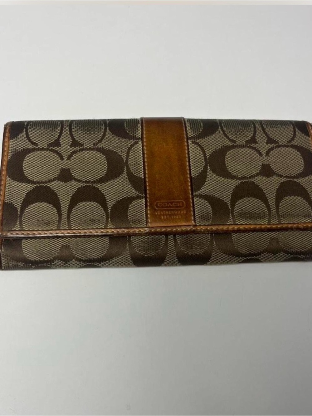 Coach Brown and Tan Signature Continental Wallet